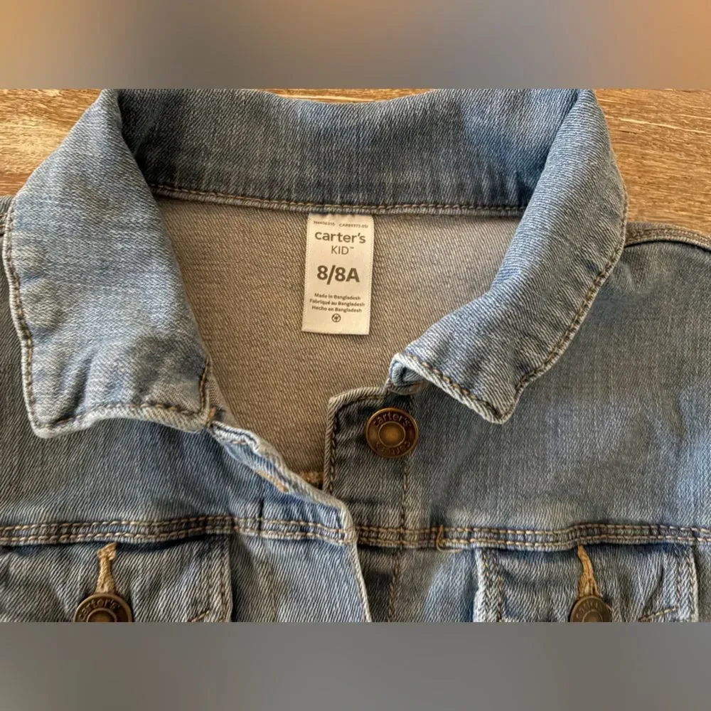 Carter's Denim Jean Jacket‎ Kids Size 8 Light Blue Classic Unisex Fall Layer